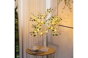 ‎HOWEIFULL Howeifull LED Baum Lichter mit Timer, 60cm Lichterbaum LED Künstlichen Grünen Blättern 24 LED Warmweißer Baum Licht für Weihnachten, Frühling, Innen Deko, USB/Batteriebetrieben