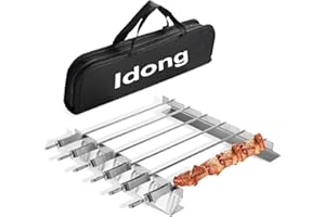 IDONG Edelstahl Grillspieße Grillgestell Set，Schonendes Garen 360° Funktion praktischer Spießhalterung,Universelles räucherphorie Robuste Grillspieße Grillzubehör