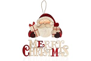 COM-FOUR® Decoración colgante de Navidad - Letra colgante de madera con Papá Noel - Señal de puerta de madera de Navidad - Colgante para puertas, paredes, ventanas (MC Santa Claus)