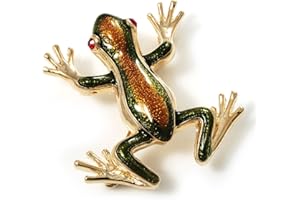 Avalaya Gold Plated Enamel Frog Brooch (Brown & Green)