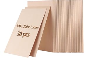 HAKZEON 30 Pieces 300 x 200 x 1.5mm Balsa Wood Sheets, 12 x 8 x 1/16 Inch Blank Unfinished Basswood Sheets, Plywood Board Wooden Sheets for DIY Project Model Arts Crafts House Aircraft Ship Boat