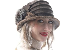 HISSHE Femmes 100% Laine Floral Seau Cloche Chapeau Melon Feutre Robe Chapeau