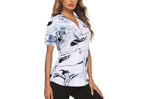 Flikity Womens Polo Shirts UK 1/4 Zip Quick Dry Ladies Golf Tops Moisture Wicking Sport Gym Athletic Tops Casual Workout Tops Yoga Tennis Runnning T Shirts S-2XL