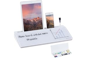DEWUR lavagna lavagna da scrivania in vetro lavagna memo piccola dock supporto per cellulare supporto per tablet supporto per tastiera organizer da scrivania con accessori per ufficio bianco