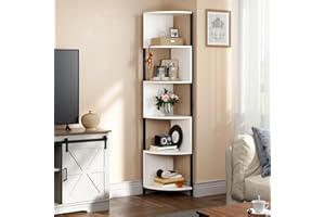 YITAHOME Scaffale angolare a 6 ripiani, alto 174,8 cm, moderno a zigzag, libreria ad angolo con 6 ripiani, per soggiorno, casa, ufficio, piccolo spazio, bianco