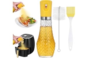 DATEFUN Vaporisateur d'huile et de Cuisine - 260ML Pulverisateur Huile Cuisine - Spray Huile Verre en Acier Inoxydable, avec 2 Brosse - Convient pour la Cuisson, Grillades, Pâtes, Salades (Jaune)