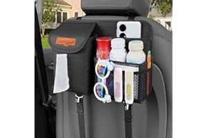 SURDOCA Organizer samochodowy na przednie tylne siedzenie – wysokiej jakości skórzane organizery samochodowe i przechowywanie z uchwytem na chusteczki i 2 haczykami na torebki – uniwersalny organizer