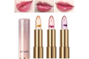 Sitovely 3 Pcs Rouge à Lèvres Jelly Flower Lipstick, Hydratant Fleurs Rouge à Lèvres Magique Température Change de Couleur Baume à Lèvres, Bâton à Lèvres Transparent