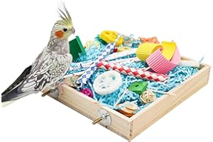 DNOIFNE Vogel-Foraging-Spielzeugbox, Holz-Papageien-Schredder-Spielzeugbox, Vogel-Kau-Spielzeuge, Vogelkäfig-Zubehör, geeignet für kleine Vögel wie Wellensittiche, Nymphensittiche, Liebesvögel und Conures