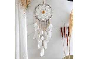ZOYIEP Großer Traumfänger im Boho-Stil, mit weißer Feder, Makramee, Wandbehang für Vintage-Hochzeit oder zur Heimdekoration, 25 cm Kreis, 75 cm lang, Weiß (Nicht licht)