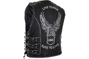 MDM - Gilet da uomo in pelle con aquila in rilievo e fibbie regolabili