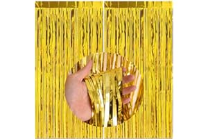 CC wonderland zone 2 Stück Gold Lametta Vorhänge - Metallische Folienvorhänge (1m x 2m) Tinsel Curtain für Party Deko