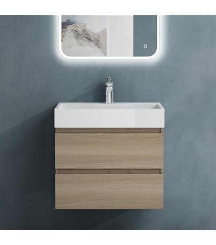BERNSTEIN Badmöbel-Set M600 – Waschbecken Mit Unterschrank, Eiche Geweißt, Für Kleine Bäder & Gäste-WC