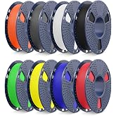 SUNLU Fast PETG Filament Pack, High Speed 30-600mm/s, 1.75mm &plusmn;0.2mm, 0.25kg/Spool, Total 2kg, Black+White+Grey+Red+Blue+Green