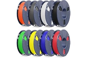 SUNLU Pack Filamento PETG Rápido, Filamento para Impresora 3D Alta Velocidad 30-600mm/s, 1.75mm ±0.02 mm, 0.25KG/Bobina, Total 2kg, Negro+Blanco+Gris+Rojo+Azul+Verde+Amarillo+Naranja