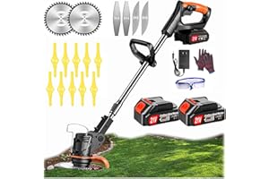 ZREBZYR Coupe Bordure sans Fil avec Batterie, Debroussailleuse Electrique sans Fil, (2 Batteries de 4,0 A et Chargeur Rapide) Coupe Bordure, Débroussailleuse, avec 3 Types de Lames pour Jardin, Cour