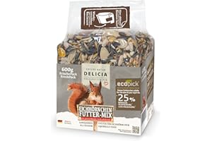 DELICIA® Eichhörnchen FutterMix (600g) · Eichhörnchen Futter mit Nüssen, Früchten & Kernen · Ganzjahresfutter für Winter & Sommer · Streufutter für Nagetiere · 100% Natürlich