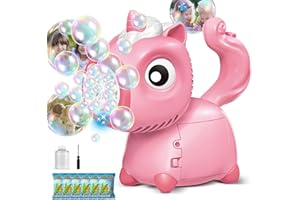 Tecnock Unicorn Bubble Machine For Kids with 6 Bubble Liquid Automatic Bubble Wand Blower with Light for Toddler Party Wedding Outdoor Garden Toys Boys Girls Birthday Gifts, Pink