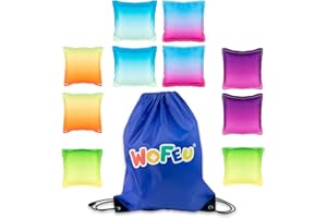 WOFEU 10 Pcs Bean Bags for Kids Throwing, Gradient Cornhole Bean Bags Set for Kids Tossing Game Family Games Tossing Beanbags for Cornhole Party Supplies Includes Tote Bag