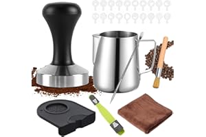 YUTUY Prensador de Café 51mm,Café Tamper,Espresso tamper, prensador de café Alfombrilla de Silicona, Jarra de Leche (350 ml),aguja de café,Pisón clásico con Alfombrilla para prensar café Espresso