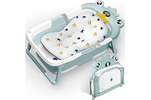 ZHHGOO Vaschetta Bagnetto Neonato Pieghevole, Vasca Neonato Bagnetto con Termometro E Cuscino Staccabile, Bagnetto Neonato per Portatile, Vasca da Bagno per Neonato A Bambino 0-36 Mesi (Verde)