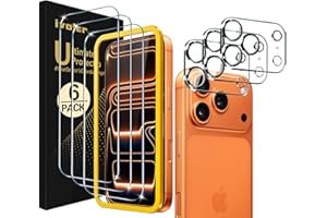 ivoler 3 Piezas Protector de Pantalla para iPhone 17 Pro Max con 3 Piezas Protector de Lente de Cámara y Marco de Instalación, 9H Dureza, Ultra HD
