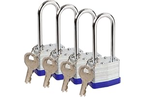 SEPOX® Heavy Duty Padlock Keyed Alike, 40MM 1-9/16" Laminated Steel Lock Body, 2-3/8" Extra Long Shackle, Ideal for Gym Locker, Sheds, Gate, Warehouse, Hasp (4 Same Keys)