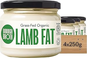 Organic Lamb Fat by Borough Broth - High in Protein, Low Calorie - 100% Natural & Clean Source of Fat - Grass-Fed Lamb Dripping - Organic Lamb Tallow Perfect for Roasting - 4 x 250g