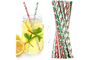 LANSKYLAN 250 Pezzi Cannucce di Carta Natalizie Cannucce Biodegradabili Riciclabili Cannucce di Carta Colorate Cannucce per Feste con Diversi Motivi per Natale Compleanno Matrimonio e Feste