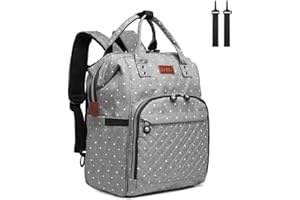 Kono Baby Changing Backpack Bag Multi-Function Large Capacity Waterproof Travel Diaper Rucksack Nappy Back Pack with 2 Stroller Straps (Dots Grey)
