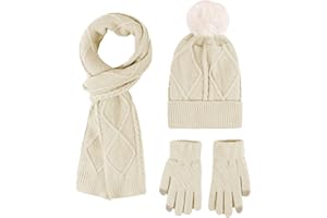 Camidy Lot de 3 gants d'hiver en tissu doux, écharpe, chapeau, gants pour homme, femme, temps froid, chaud, uni