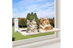 Bibykivn Katzen hängematte Fenster, Katzen Hängematte Fenster mit 1 austauschbar Matte, Klappbar Katzenbett Fenster mit Stabil Saugnäpfe bis zu 15kg, Sonnenbad Katzenbett Haustierbett (Beige)