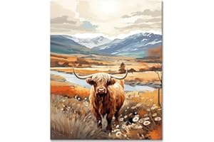 TISHIRON DIY Paint by Numbers for Adults with Brushes Highland Cow Oil Hand Painting Animals Adult Paint by Number Landscape Paint by Number Kits on Canvas Art Crafts 16"x20"(Frameless)