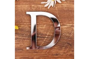 GSPIRIT 3D DIY Lettres Alphabet Décoratives Argent, Créatif Acrylique Surface du miroir Alphabet 26 lettres autocollant mural Fête de la décoration de la maison (D)