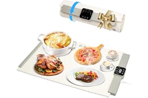 SUPRBEE Warmhalteplatte für Speisen, Elektrisch Wärmeplatte 60-100℃, Tragbare Faltbare Silikon Speisenwärmer 4-Stunden-Timer & Sicherheitssperre, Party Buffet Wärmeschale, für Warm Halten oder Auftauen