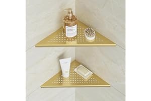 Neodrain Shower Corner Shelf Stainless Steel Bathroom Shelf Gold Shower Caddy Storage Tiles Recessed for Bathroom Kitchen, 2 Pack