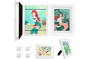 Gemtte Marco dibujos Infantiles,2 piezas Apertura Frontal Marcos Infantiles, Madera A4 Marco de Fotos para Niños para Almacenar y Exhibir Dibujos y Obras de arte Infantiles (Blanco)