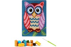 CCWORAN Kit de fabrication de tapis de hibou pour adultes DIY Craft Latch Hook Rug Kit Set Tapestry Cushion Knitting Patterns Printed Mesh Mat Canvas Wool Yarn Fabric Fabric Decorations Home Gift kids