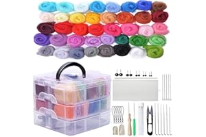 JasCherry Wool Needle Felting Kit, 40 Colours Wool Roving for Felting, Needle Felting Starter Kit with Basic Felt Tools, Hand Spinning Craft Felting Material for Beginners