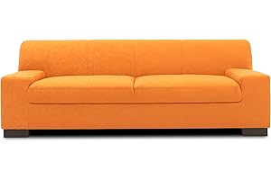 ‎DOMO. COLLECTION DOMO. collection Sofa Norma, 3-Sitzer Couch, 3er Polster-Garnitur mit Holzfüßen, 212 x 85 x 74 cm (BxTxH), Feinstoff orange