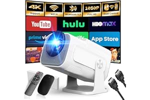 [Built-in App] 2026 Upgraded Portable Projector 1920x1080P 4K Supote Video Projector Dual Control TV WiFi 6 BT5.2 180° Rotation Compatible with HDMI/TV Stick/USB/Laptop, White