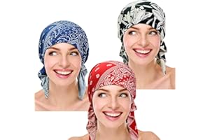 SAMSEROT 3 Pieces Women Chemo Hat Turban Beanie, Pre-Tied Headwraps Headwear Bandana for Hair Loss