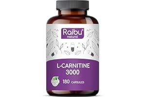 L-Carnitine 3000-180 High-Strength Capsules with Vitamin C - L-Carnitine 3000mg per Daily Dose - Pure L-Carnitine Tartrate - Vegan, Natural & Laboratory Tested - Raibu