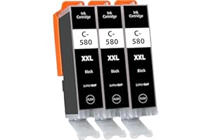 Supply Guy 3 Druckerpatronen XXL mit Chip kompatibel mit Canon PGI-580 Schwarz PGBK für Pixma TR7500 TR7550 TR8500 TR8550 TS6100 TS6150 TS6151 TS6300 TS6350 TS8100 TS8150 TS8151 TS8152 TS8350 TS9150