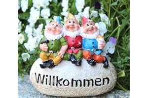 ‎LB H&F LB H&F Gartenzwerge Dekofigur lustige Zwerge WILLKOMMEN Gartendeko Figur - wetterfest - frostsicher Gartenzwergeset Außenbereich (Stein)