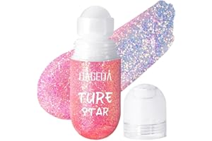 Prreal Roll-on Body Glitter Gel, Mermaid Makeup Festival Rave Accessories, Glitter Face Paint Holographic Hair Glitter Gel, Sparkle Body Shimmer Halloween Makeup for Rave Party (06 Pink)
