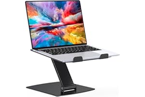 Glangeh Supporto PC Portatile, Porta PC Pieghevole, Ergonomico Laptop Stand con 8 Livelli Regolabile Altezza, Alluminio Ventilato Porta Computer Compatibile con MacBook Air Pro, 10-16'', Nero