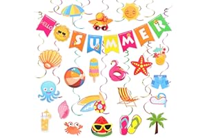 PEUTIER 41pcs Summer Party Decorations, Colorful Hello Summer Welcome Banner Summer Beach Pool Party Hanging Swirl Decorations for Home Office Kids School Classroom Party Decoration Supply