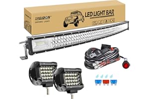 ‎RIGIDON RIGIDON 42 Zoll 105 cm 540W gebogene led lichtleiste mit 12v kabelbaum kit, 2x 4 zoll spot led arbeitsscheinwerfer, Wasserdicht warmweiß offroad beleuchtung für Auto Offroad LKW KFZ Traktor 4x4, 6000K