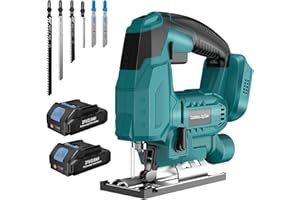 Yofuly Cordless Jig Saw, Jigsaw Tool for Makk-ita 18V Battery, Varible Speed with 2 * 2.0Ah Batteries, Bevel Angle (0°-45°), 3-Position with LED Light Orbital Jig Saw for Wood PVC Metal Cutting